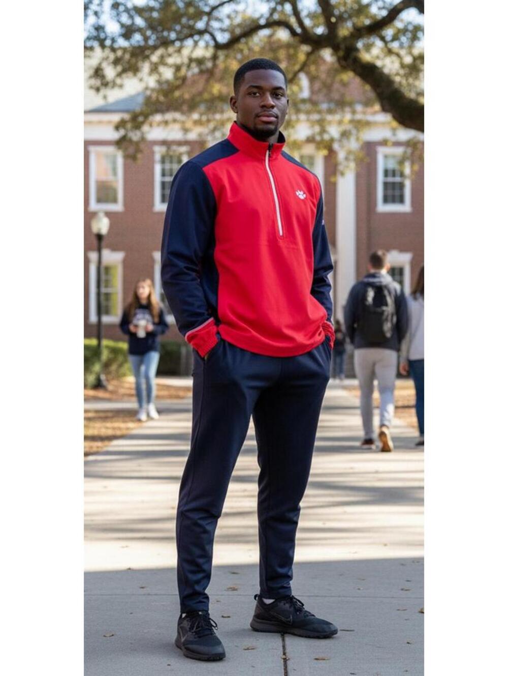 FootJoy Men's Performance Half-Zip Golf Windshirt Red Navy - Paw Logo L